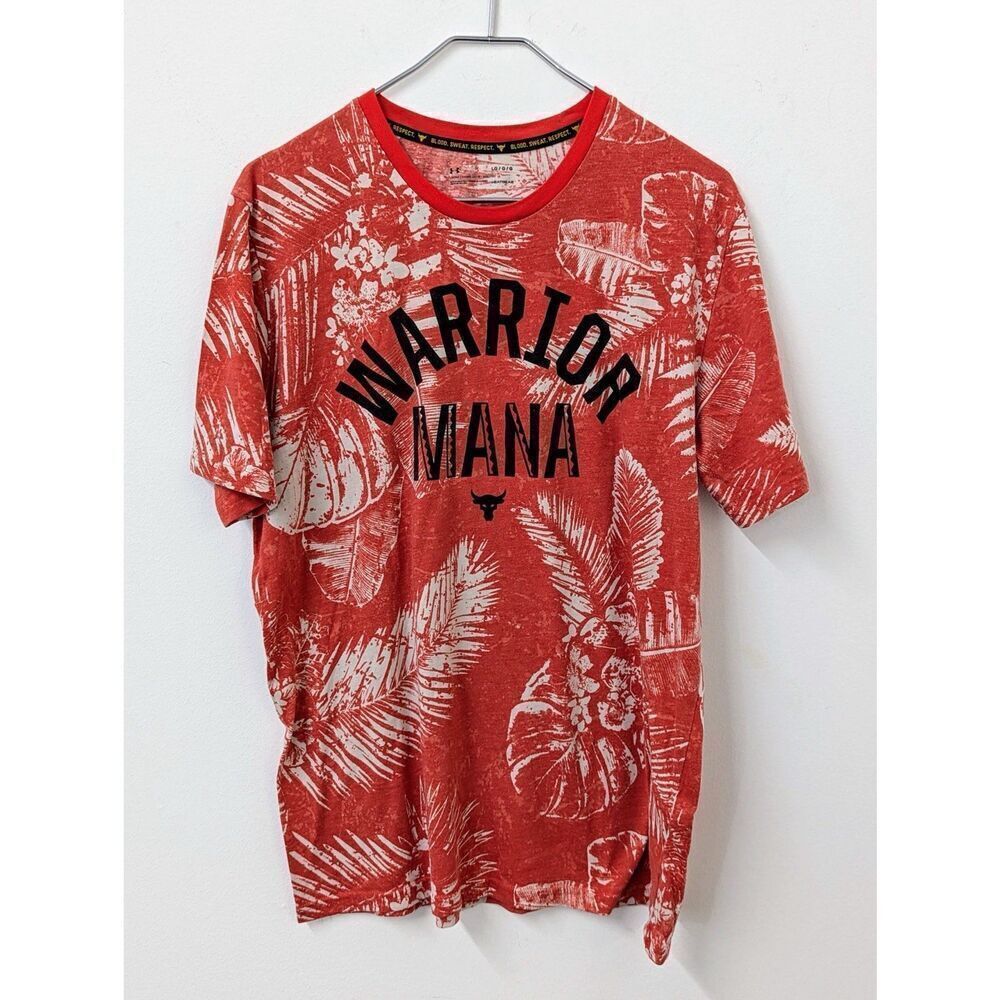 Mens Under Armour Warrior Mana Red Headgear Shirt Hawaiian Project Rock Large